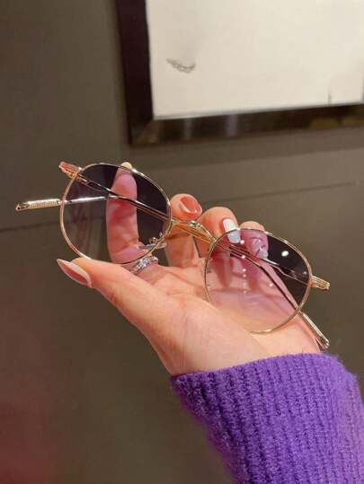 1 件女士圆形金属框架时尚眼镜，适合户外旅行、摄影、街拍