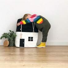 1pc House Shaped Drawstring Storage Bag, Black & White - Multicolor - View 6