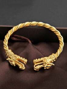 1pc 24K Gold Plated Dragon Head Chinese Element Design Luxury Unisex Bracelet - Yellow - View 5