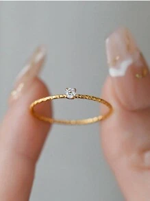 Luxurious Minimalist Micro Diamonds 18K Gold Plated Ring, Sparkling Starry Sky Fashion Jewelry