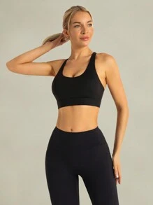 Tender Angel Bare Sensation Yoga Suit Women Sports Bra Summer Anti-Shock Cross Running Yoga Fitness Tank Top Dopamine Bra Gym Top - Black - View 5