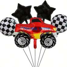 5 件套怪物卡车铝箔气球套装，适用于赛车主题生日派对、生日派对装饰品、汽车主题派对用品 - 彩色 - 查看 5