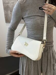 Túi xách nữ màu trơn đơn giản Kết cấu Pu Túi hình đặc biệt Túi đeo chéo, Túi vỏ sò, Thiết kế đáy cong trang trí thời trang Pony Gold - trắng - Xem 2