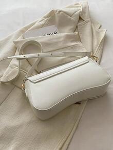 Túi xách nữ màu trơn đơn giản Kết cấu Pu Túi hình đặc biệt Túi đeo chéo, Túi vỏ sò, Thiết kế đáy cong trang trí thời trang Pony Gold - trắng - Xem 5