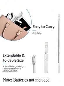 1入組迷你4合1伸縮無線遙控自拍棒三腳架，360°旋轉自拍棒，可拆卸遠程拍攝手機通用自拍棒手機支架相機用品，抗震防抖自拍棒，手機直播三腳架，伸縮手持穩定通用型號，兼容iPhone / Samsung GoPro小相機IOS和Android / 生日 / 情人節禮物 / 復活節 / 男友和女友，在戶外露營和旅行中隨時記錄美麗時刻，非常適合夏天戶外、旅行、郊游、假期、海灘等（不含電池，按鈕電池型號：CR1632） - 白色 - 查看 6