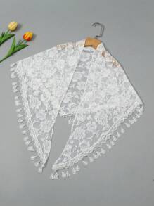 1pc Women Lace Tassel Trim Scarf Headband, Elegant Fashion Triangle Scarf Shawl, Suitable For Daily Wear Valentine's Day Accessories - 03-white - View 5