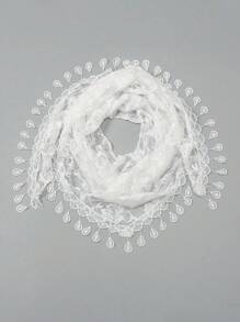 1pc Women Lace Tassel Trim Scarf Headband, Elegant Fashion Triangle Scarf Shawl, Suitable For Daily Wear Valentine's Day Accessories - 03-white - View 3