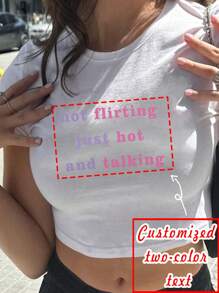 Customized Christmas Shirts, Design Your Own Printed T-Shirts - Add Your Own Photos/Text (Family Photos/Selfies/Slogans) For Thanksgiving, Carnival, Christmas Personalized Crop Top Shirts, Y2K Midriff Shirts, Logo|Business|Wedding Gift|Party Wear|Birthday Gift|Halloween Costume|Christmas - White - View 1