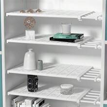 Adjustable Closet Organizer Storage Shelf Space-Saving Kitchen Wardrobe Shelves Holders Smart Shelf 53 To 90 Cm White Extendable Width - 白色 - 查看 4