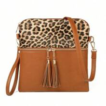 1PC Vintage Animal Print Women's Crossbody Bags For Gift, Casual Cow Pattern Shoulder Bag For Daily Used, Ladies Handbags With Wristlet