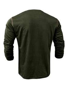 Áo sơ mi nam dài tay màu khối thông thường - màu xanh lá - Xem 2