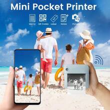 Máy in bỏ túi mini, có giấy dán màu 7 cuộn và giấy 1 cuộn bên trong máy in, máy in nhiệt di động để dán nhãn dán, nhãn, ghi nhớ văn bản, biên lai, máy in ảnh, 203 dpi, in quà tặng không mực BT, máy in không dây tương thích với iOS và Android - C17Hồng với nhãn dán màu 7Rolls - Xem 5