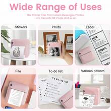 Máy in bỏ túi mini, có giấy dán màu 7 cuộn và giấy 1 cuộn bên trong máy in, máy in nhiệt di động để dán nhãn dán, nhãn, ghi nhớ văn bản, biên lai, máy in ảnh, 203 dpi, in quà tặng không mực BT, máy in không dây tương thích với iOS và Android - C17Hồng với nhãn dán màu 7Rolls - Xem 3