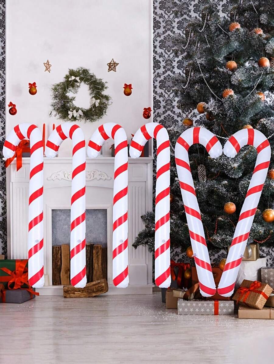 4 piezas Bastones de caramelo gigantes inflables de Navidad, decoración de novedad Xmas Candy Cane Stick para fiesta de Año Nuevo, Navidad
