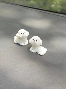 2 件超可爱白色比熊犬汽车装饰摆件，精美小礼物 - 彩色 - 查看 2