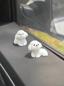 2 件超可爱白色比熊犬汽车装饰摆件，精美小礼物 - 彩色 - 查看 1