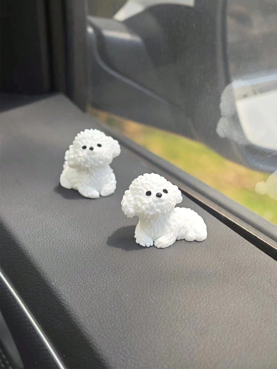 2 件超可爱白色比熊犬汽车装饰摆件，精美小礼物 - 彩色 - 查看 1