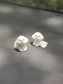 2 件超可爱白色比熊犬汽车装饰摆件，精美小礼物 - 彩色 - 查看 3