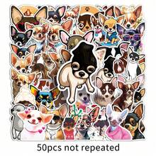 50 piezas de calcomanías impermeables con diseño de perros chihuahua lindos, pegatinas/calcomanías/carteles de mascotas de dibujos animados, calcomanías de bocetos dibujados a mano, calcomanías hechas a mano creativas, calcomanías de moda y amor, para decorar teléfono/computadora portátil/tableta/reloj/monopatín/regalos/motocicleta/refrigerador/autos - Marrón Chocolate - Ver 8