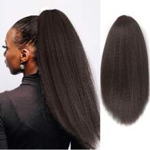 Long Black Yaki Straight Drawstring Ponytail For Women 14/24inch Synthetic Slight Kinky Straight Ponytail Extension Clip In For Daily Party Use - Multicolor - View 10