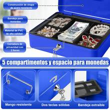 Caja De Seguridad para Dinero, Caja De Seguridad Efectivo, Caja De Efectivo para Guardar Joyas, Pasaportes - Azul - Ver 6