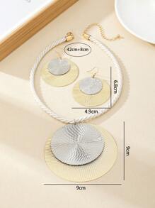 1set Exaggerated Double-Layer Large Linen Disc Earrings, Pendant & Choker Necklace - Round - View 10