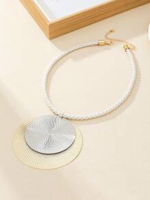 1set Exaggerated Double-Layer Large Linen Disc Earrings, Pendant & Choker Necklace - Round - View 7