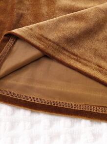 2pcs/Set Tween Girl Velvet Top & PU Leather Ruffle Shorts Elegant Party Outfit, Autumn - Brown - View 7