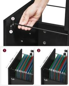 VASAGLE Lockable File Cabinet, Filing Pedestal With 2 Drawers, 5 Wheels, And Adjustable Hanging Rails, Textured Surface, For A4 And Letter Sized Papers, Home Office - Black - View 2