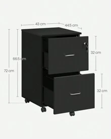 VASAGLE Lockable File Cabinet, Filing Pedestal With 2 Drawers, 5 Wheels, And Adjustable Hanging Rails, Textured Surface, For A4 And Letter Sized Papers, Home Office - Black - View 4