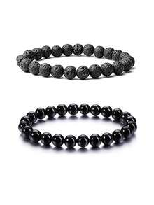 2/4 件 8 毫米虎眼石磨砂石火山石黑玻璃手链串珠套装高端大气男女工艺珠宝制作串珠 DIY 材料 - 彩色 - 查看 4