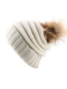 1pc Unisex Y2K Style Fashionable Solid Color Pom Pom Knit Beanie Hat, Suitable For Street, Party, Autumn Winter Outdoor, Warm