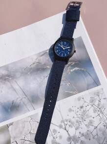 1pc Nylon Braided Band 24 Hour Numeric Scale Watch With Date Display, Waterproof Quartz Watch For Boy And Girl, Students Time Learning Gift - Navy Blue - View 5