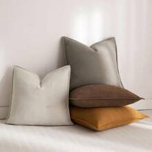 1pc (Without Pillow Insert) Solid Color Chenille Herringbone Jacquard Thickened Throw Pillow Cover, Suitable For All Seasons, Sofa Decorative Cushion, Bed Backrest Pillow, Cafe, Farmhouse Soft Furnishing - Beige - View 4