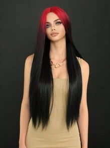 7JHH WIGS Ombre Red To Black Costume Wig For Women Extra Long Straight Hair Wig Middle Part Synthetic Heat Resistant Artificial Fiber Hair Suitable For Girl Party Stage Play Cosplay Use 32 Inch - 漸層紅色 - 查看 2