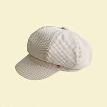 1pc   Ladies Beret Autumn And Winter Warm Hat With Brim Octagonal Hat Small Checkered Fabric Hat Outdoor Activities Friends Get Together Fashionable Hat - Multicolor - View 12