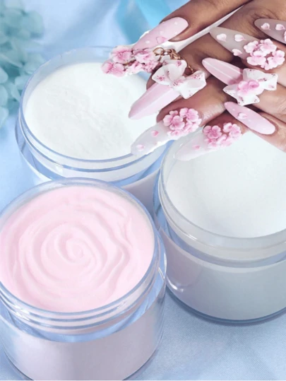 Set de 3 piezas de 10g de polvo acrílico blanco transparente para extensiones de uñas, esculpir gel, pulir, kit de acrílico DIY para principiantes en salón de belleza en casa