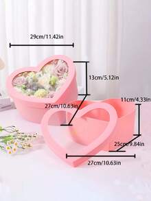 2pcs Heart Shaped Flower Box With Lid And Clear Box,Transparent Window Plastic Flower Packaging Boxes Holiday Gift Heart Shape Flower Boxes Roses Fruit Flower Arrangement Empty Boxes,Heart Shape Open Window Gift Box Flower Box Flower Gift Paper Box - Multicolor - View 7