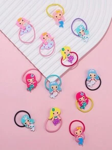 12 Stück sortierte schöne Meerjungfrauen Haargummis, Haraccessoires für Mädchen, Kindergeburtstags Geschenk, Party Dekoration, Prinzessinnen Kostüm, zufällige Stile und Farben - Verschiedenfarbig - Übersicht 3