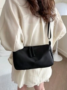 Sac banane minimaliste de grande capacité léger de couleur unie à la mode, convient pour le shopping, les portefeuilles, le shopping, les jeunes femmes, les étudiants universitaires, les nouveaux arrivants, les cols blancs. Ils conviennent très bien aux bureaux, universités, travail, affaires, trajets, extérieur, voyages et sorties - Noir - Voir 5