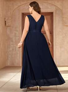 Plus Sweetheart Neck Sequin Insert Contrast Lace Chiffon Evening Party Maxi Formal Dress, Elegant Prom Wedding Guest Dress, For Graduation, Homecoming, Dinner,Gown, For Valentine's Day - Navy Blue - View 3