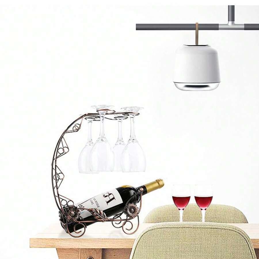 Wrought Iron Wine Glass Rack, Hanging Wine Glass Holder, Inverted Red