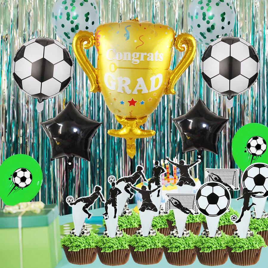 Conjunto de 31/34 piezas de globos de aluminio con diseño de baloncesto/fútbol, figura de pastel, trofeo, estrella, atleta y decoración de brillo para fiestas temáticas, festivales, celebraciones y decoraciones - Multicolor - Ver 1