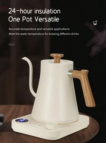 Brutelle Ấm đun nước điện 900ml, thiết kế cổ ngỗng, cảm biến nhiệt độ, làm nóng nhanh 1200W, tự động tắt, chức năng giữ ấm một chạm, chất liệu thép không gỉ, màu trắng, thích hợp cho nhà bếp và góc pha cà phê gia đình. - Xem 8