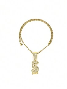 1PC Iced Fashion Drip Oil Arabic Digital Pendant Necklace With 20 Inch Stainless Steel Fried Dough Twists Chain Luxury Hip Hop Neck Jewelry - Number - View 20