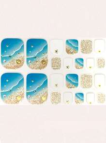 3D Diamond Blue Wave Theme Full Nail Stickers, Beach Shell & Starfish Nail Art Decals - Multicolor - View 2
