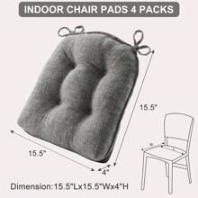 D-Shaped 4'' Thick Chair Cushions, Removable, Machine Washable Cover And Ties, Chair Pads For Indoor Dining Room And Kitchen Chairs - Dark Grey - View 3