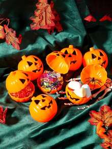 24pcs Halloween Pumpkin Candy Boxes - Non-Electric, Feather-Free Plastic Mini Snack Containers For Halloween Party Favors And Decor - Yellow - View 4