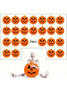 24pcs Halloween Pumpkin Candy Boxes - Non-Electric, Feather-Free Plastic Mini Snack Containers For Halloween Party Favors And Decor - Yellow - View 2