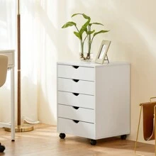 OLIXIS 5 Drawer Storage Organizer, Wood File Cabinets With Wheels, Large Printer Stand For Home Office Study Dressing Room, Set Of 1, Black - 白色 - 查看 4